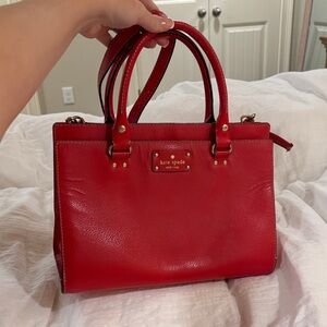 kate spade Red Leather Satchel with Detachable Shoulder Strap